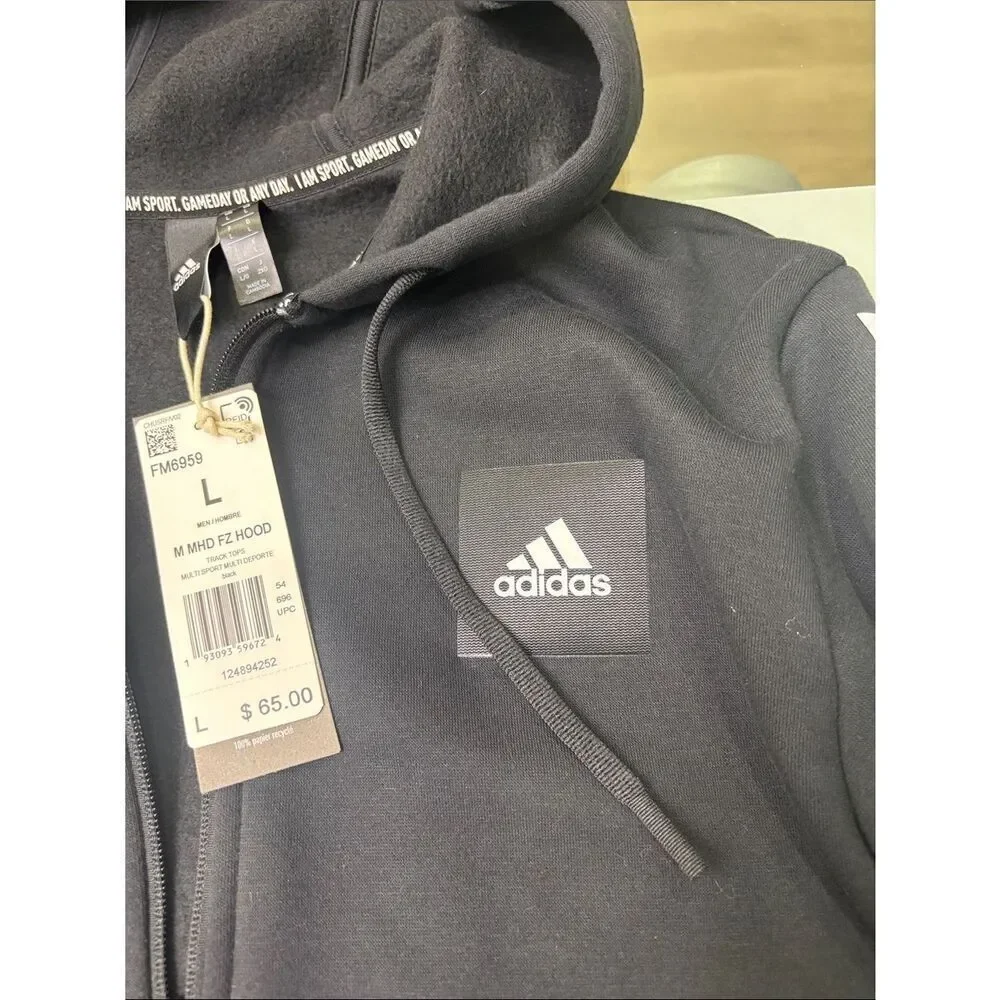 adidas Black Full-Zip Hoodie with White Stripes